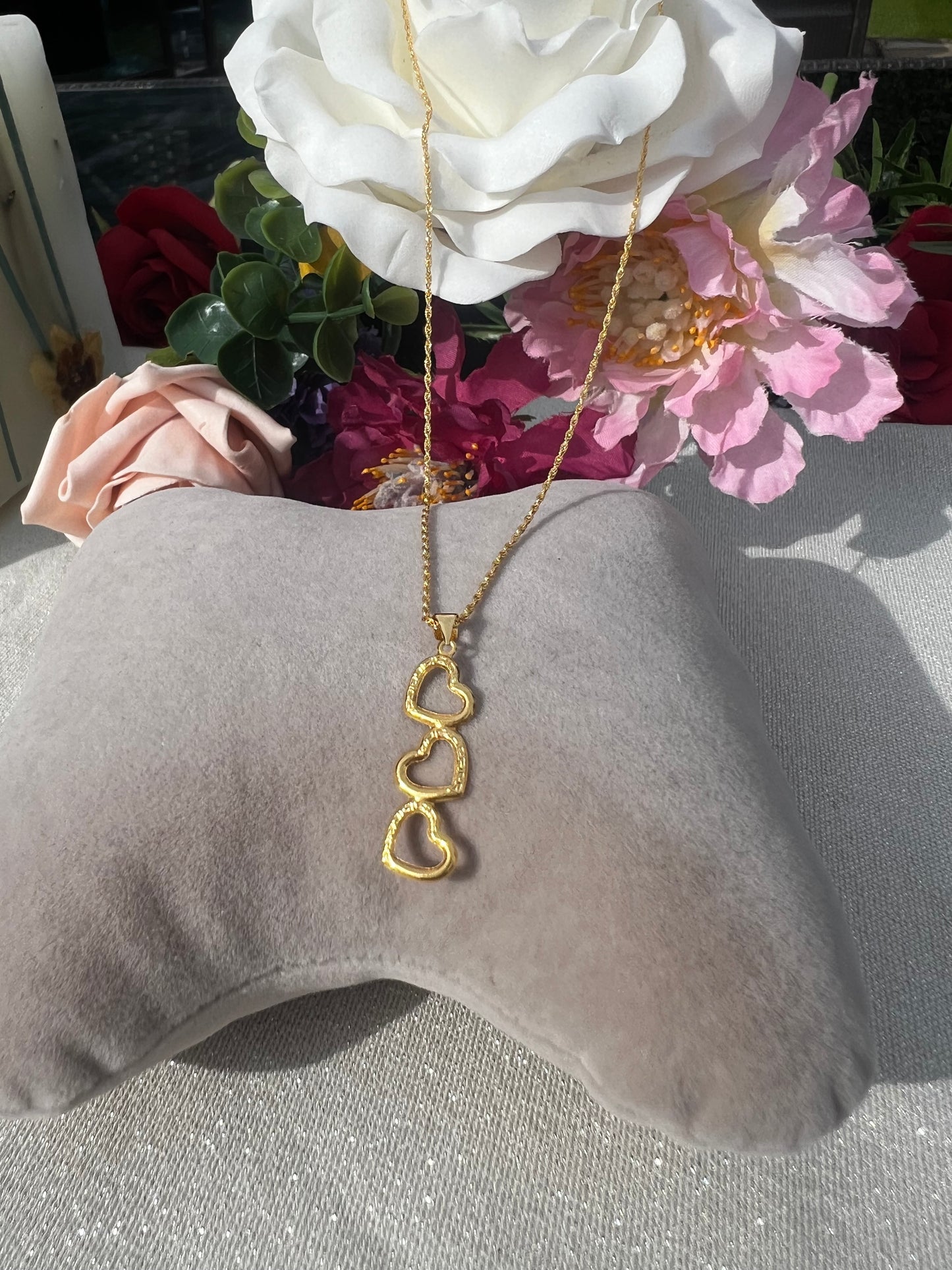 Pure 18ct Triple Heart Necklace