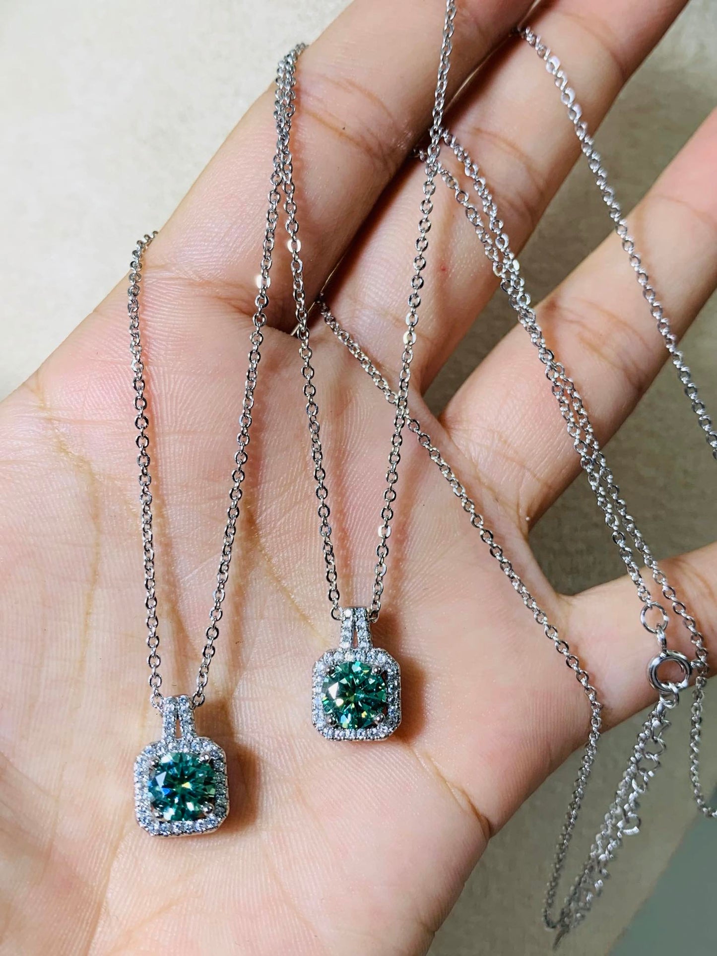 Blue-Green Moissanite   Sterling Silver Set