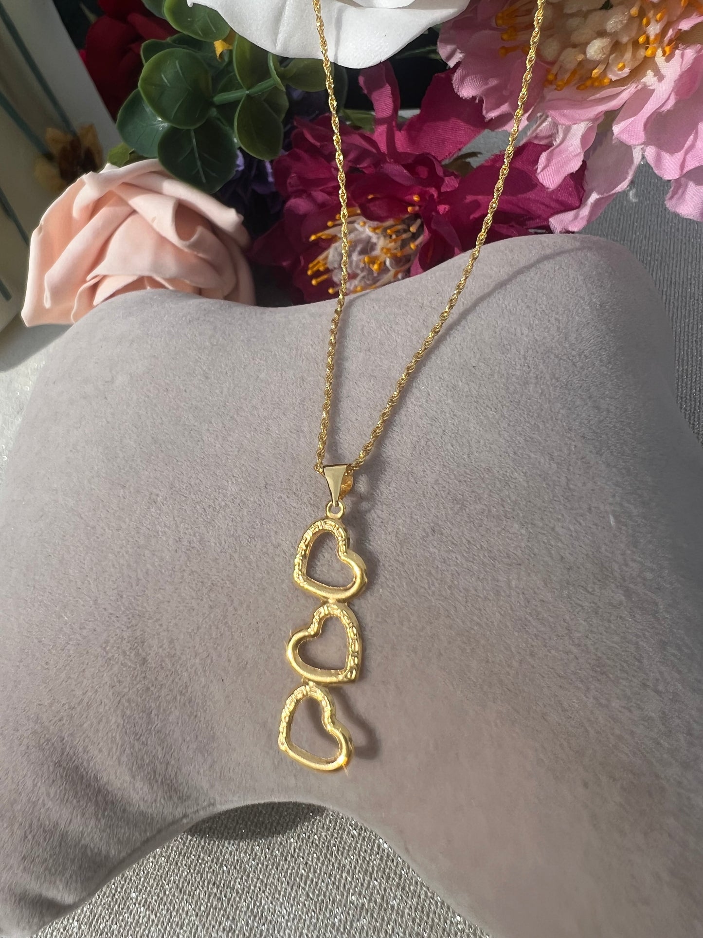 Pure 18ct Triple Heart Necklace