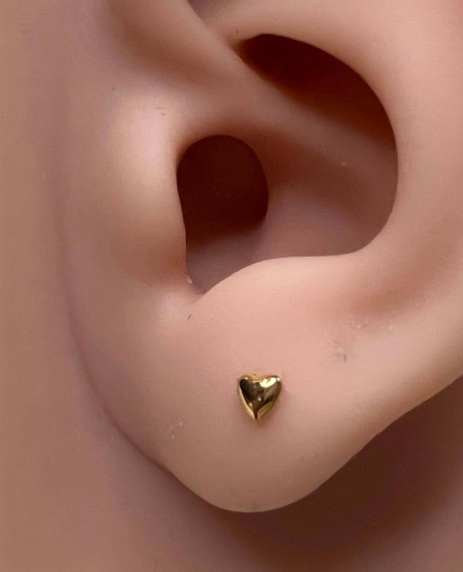 Solid 14ct gold dainty stud heart earrings