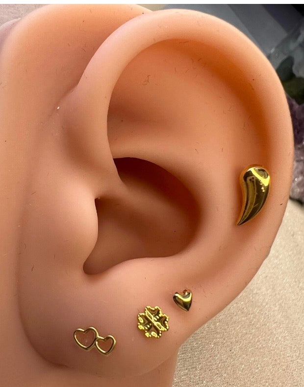 Solid 14ct gold dainty stud heart earrings