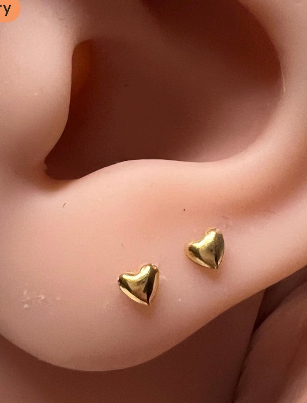 Solid 14ct gold dainty stud heart earrings
