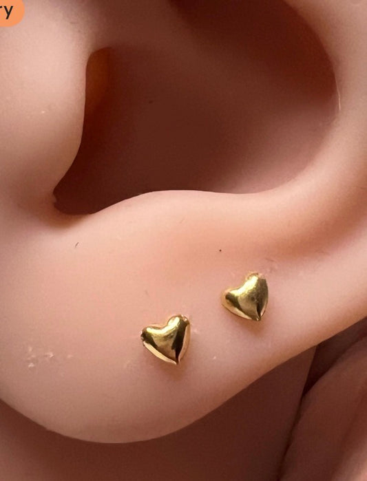 Solid 14ct gold dainty stud heart earrings