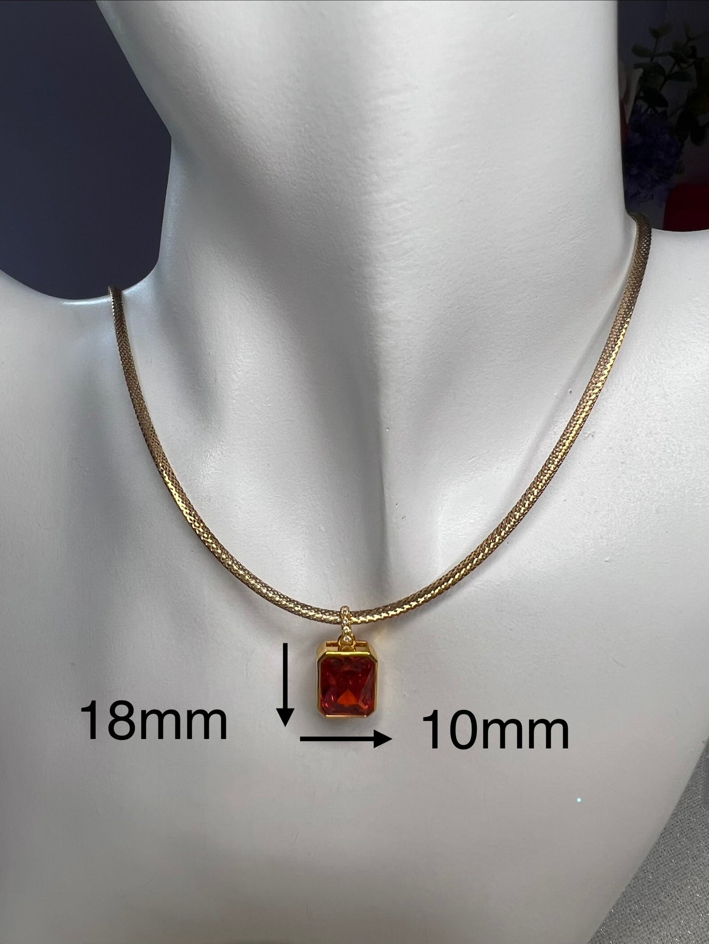 18ct Rose gold mesh type  chain with 18ct yellow  gold simulated Garnet  pendant