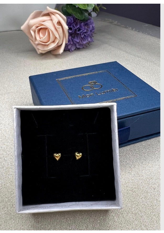 Solid 14ct gold dainty stud heart earrings