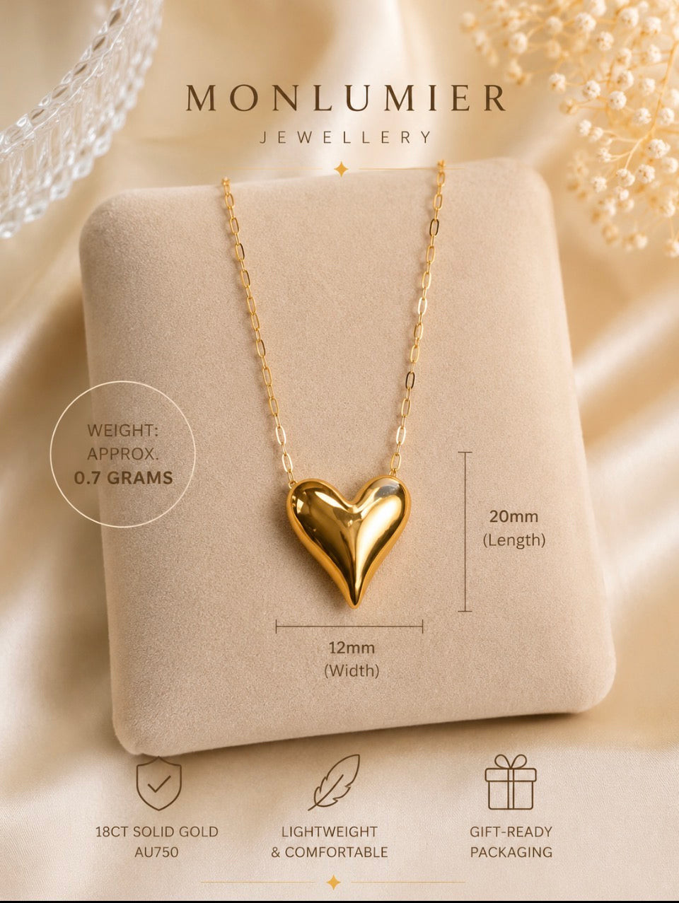 Solid 18ct gold heart necklace