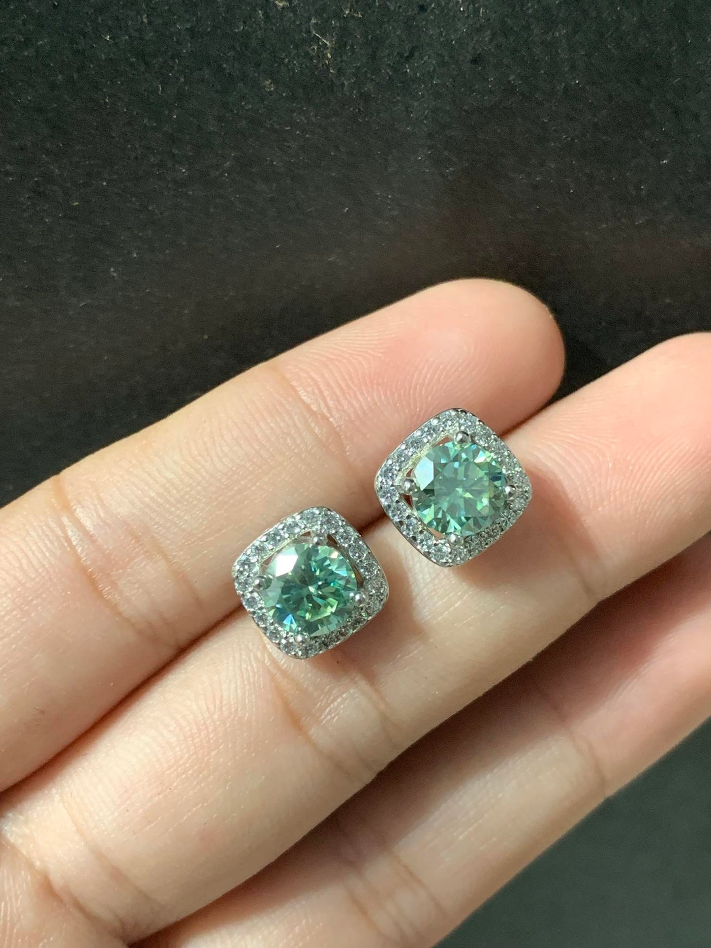 Blue-Green Moissanite   Sterling Silver Set
