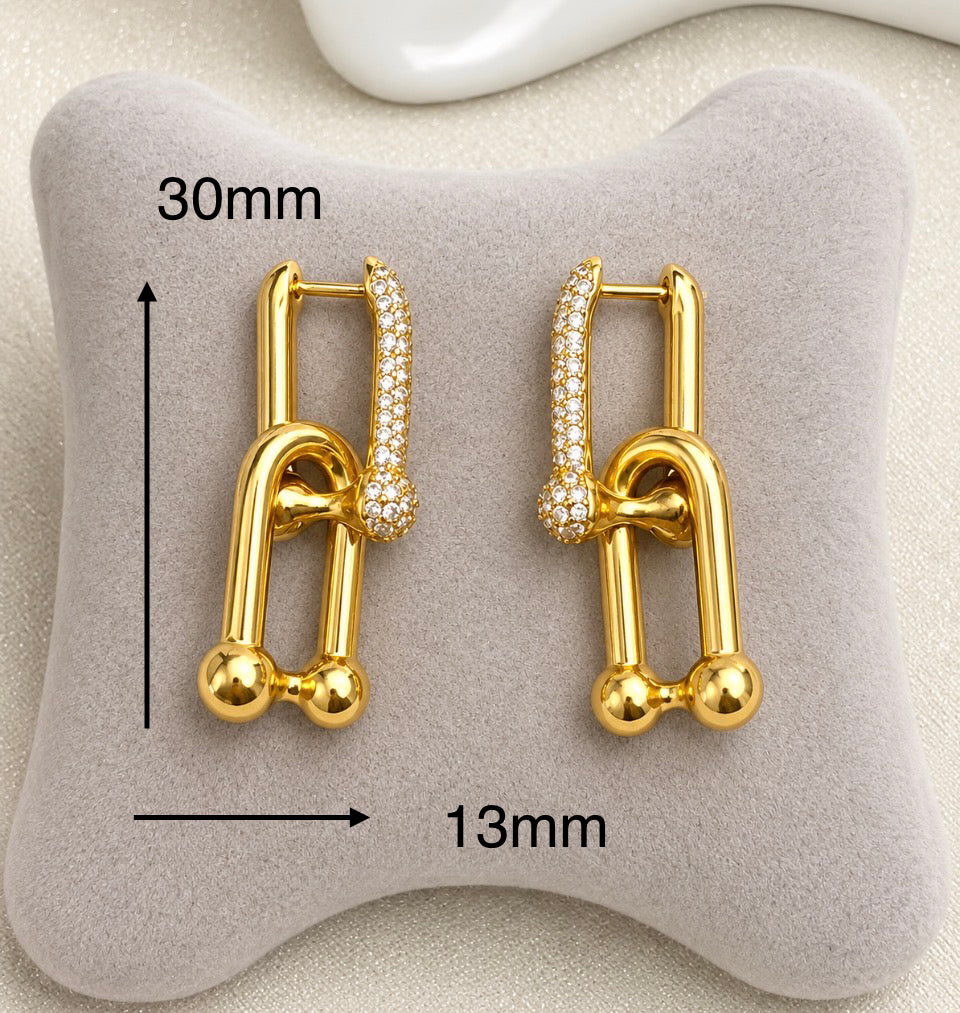 18ct White Gold filled Pavé Link Earrings