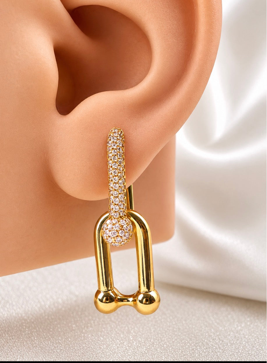 18ct White Gold filled Pavé Link Earrings