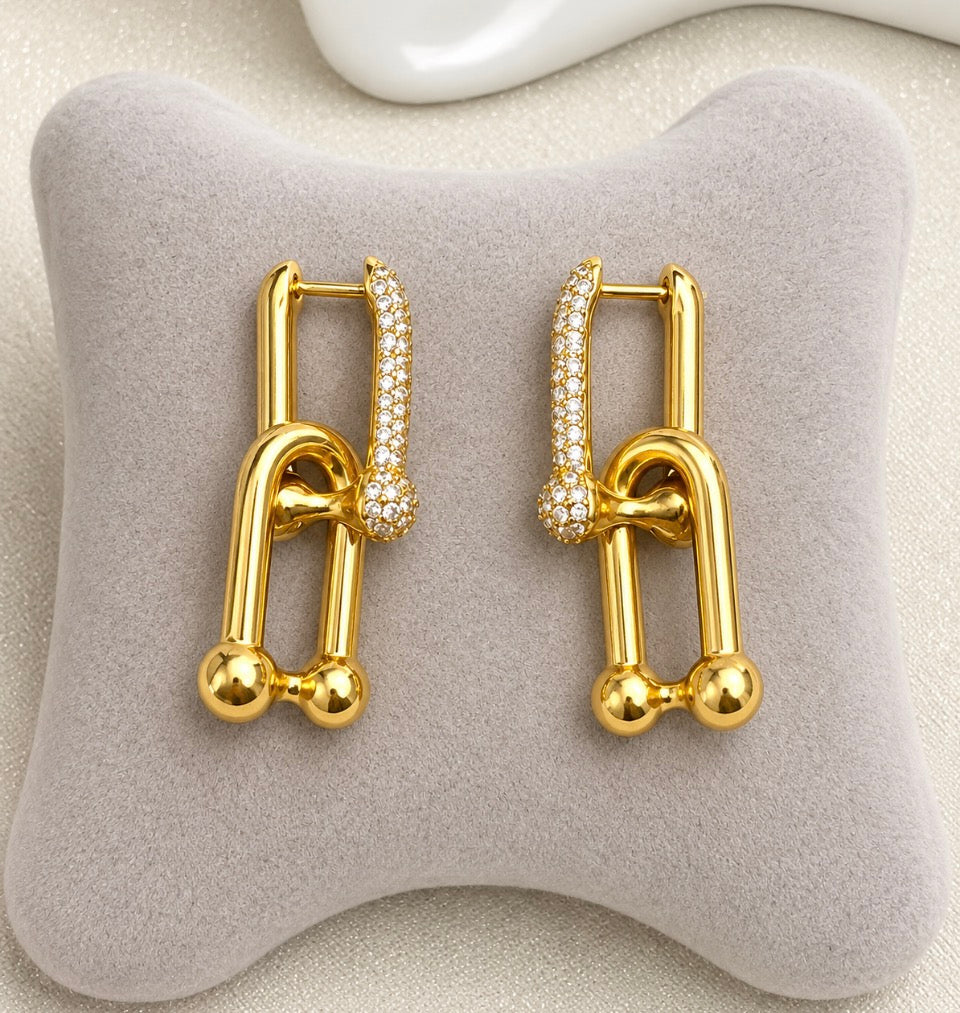18ct White Gold filled Pavé Link Earrings