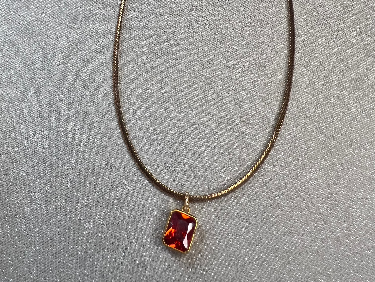 18ct Rose gold mesh type  chain with 18ct yellow  gold simulated Garnet  pendant