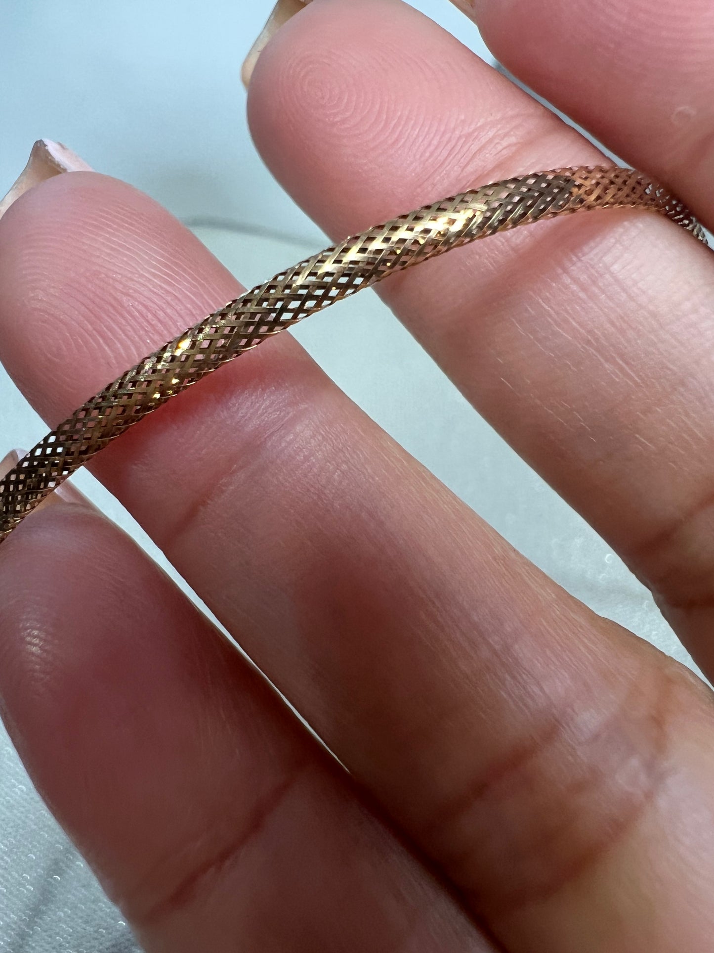 18ct Rose gold mesh type  chain with 18ct yellow  gold simulated Garnet  pendant