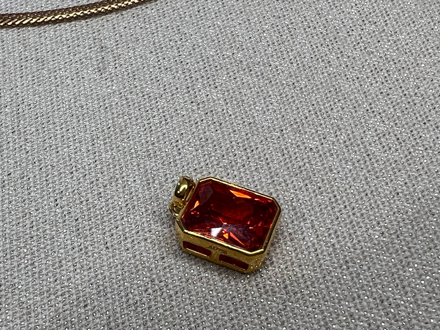 18ct Rose gold mesh type  chain with 18ct yellow  gold simulated Garnet  pendant