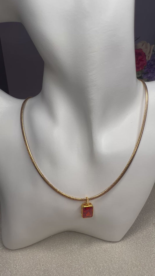 18ct Rose gold mesh type  chain with 18ct yellow  gold simulated Garnet  pendant